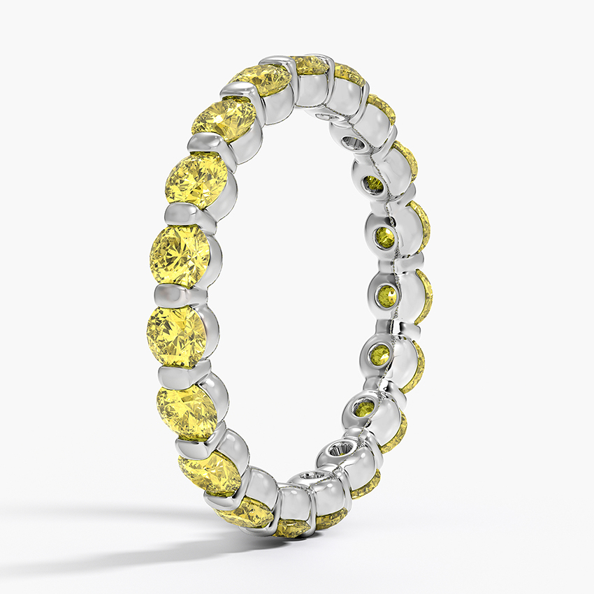 Yellow Diamond Eternity Band Ring, Full Eternity Wedding Band, Round Cut Yellow Diamond Ring