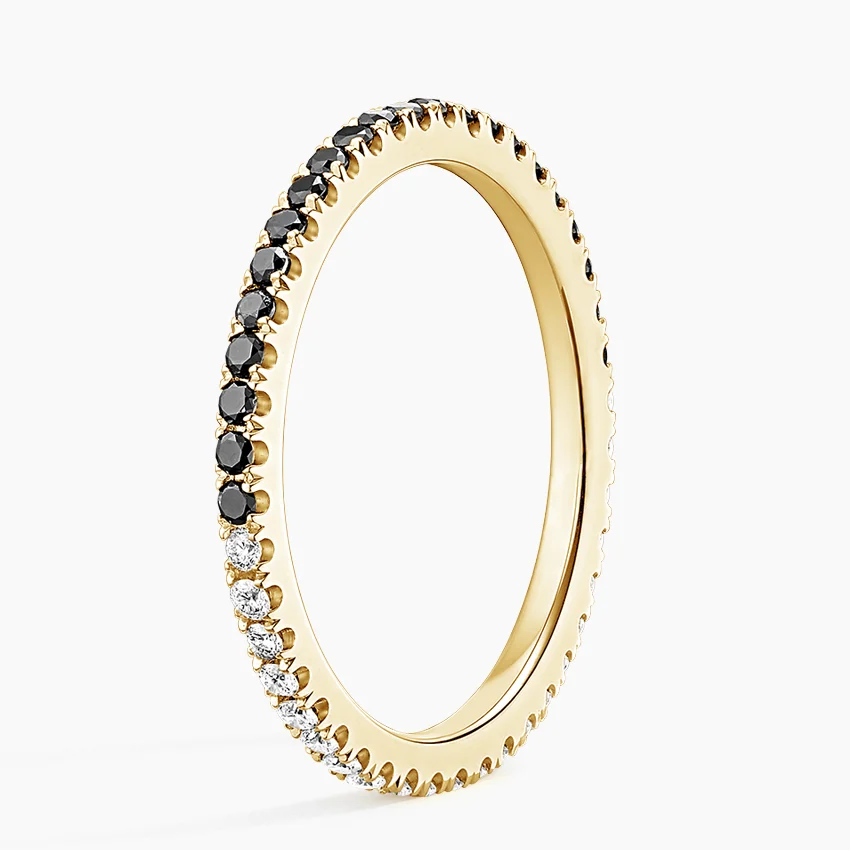 Black & White Diamond Half Eternity Ring, Minimalist Stackable Band, Anniversary Wedding Ring