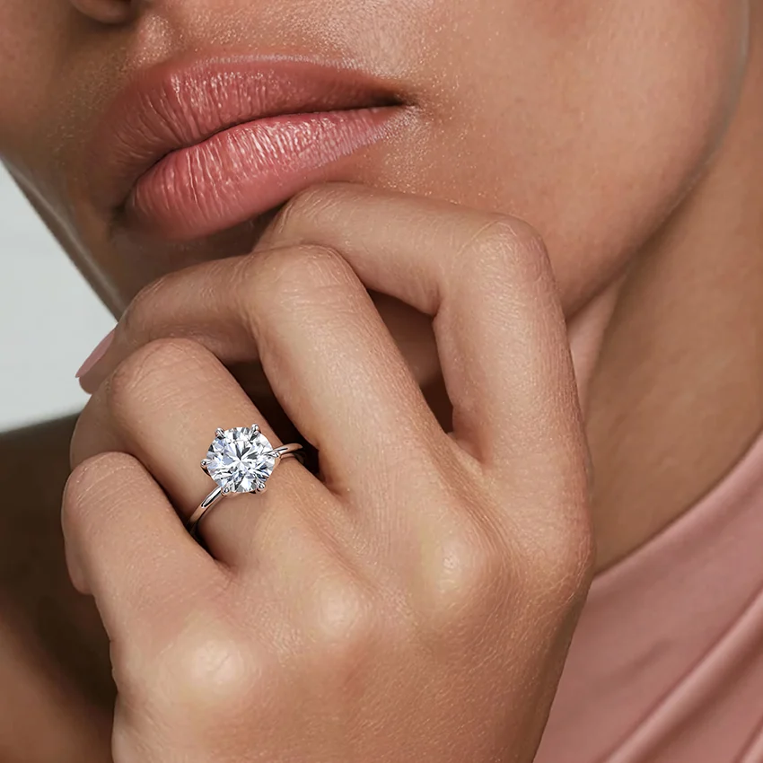 Round Cut Solitaire Diamond Engagement Ring, 6 Prong Classic Ring, Minimalist Bridal Ring
