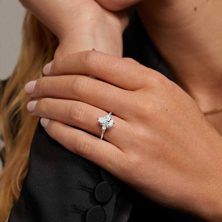 Three Stone Round Diamond Engagement Ring, Classic Solitaire with Side Stones, Promise Ring