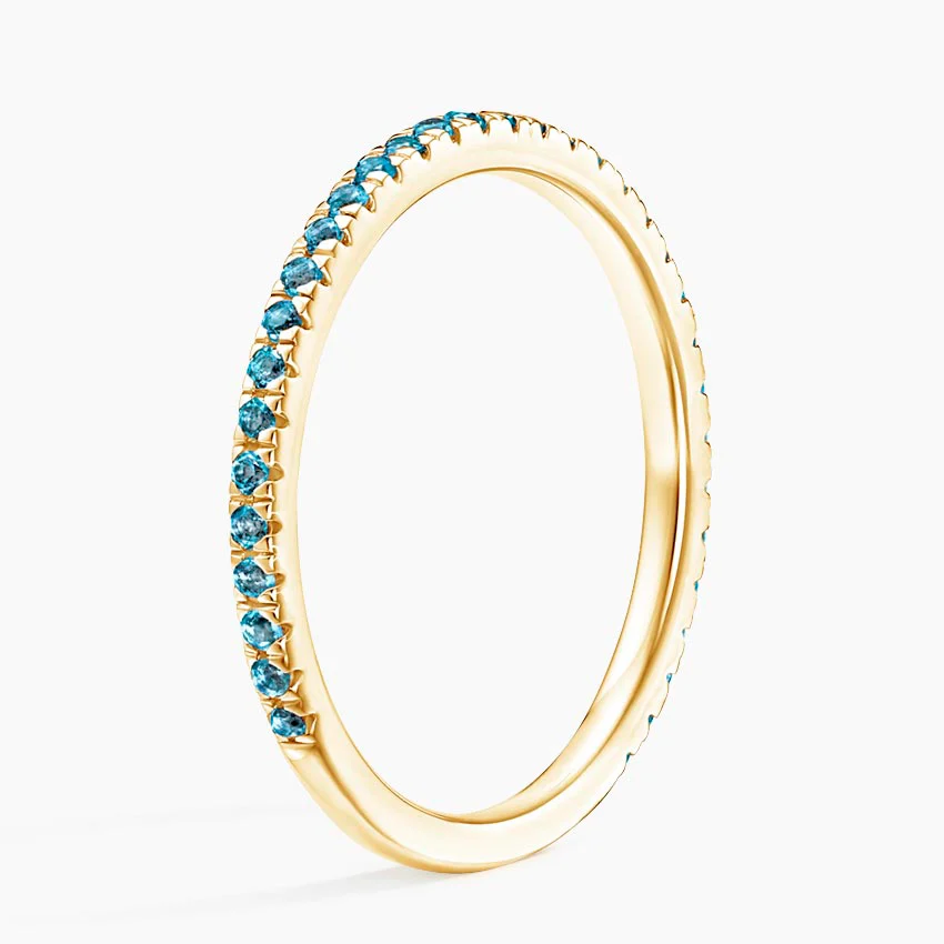 Blue Diamond Eternity Ring, Thin Stackable Band, Minimalist Wedding Band