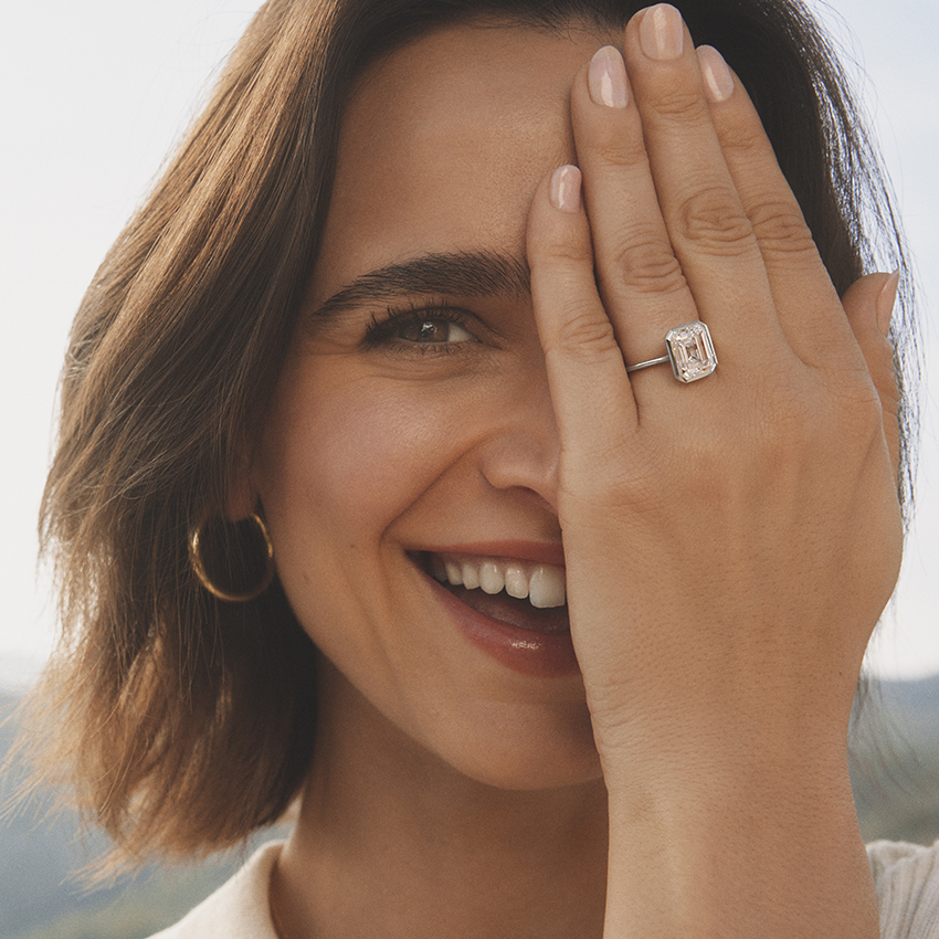 Oval Bezel Set Diamond Engagement Ring, Minimalist Solitaire Ring