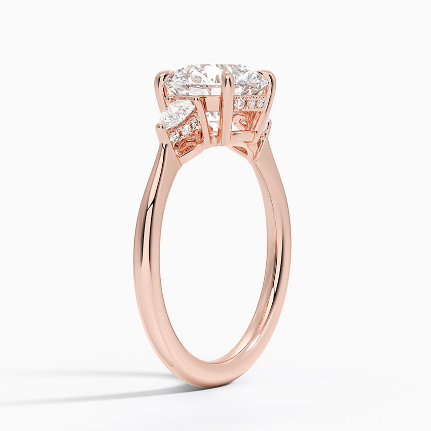 Round Cut Diamond Engagement Ring, Three Stone Pear Side Diamond Ring, Minimalist Solitaire Ring