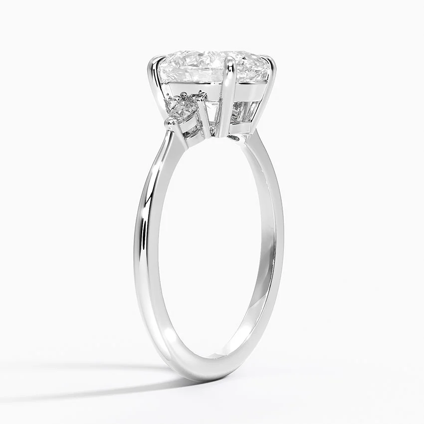 Oval Cut Diamond Engagement Ring, Minimal Three Stone Ring, Tapered Side Diamond Ring