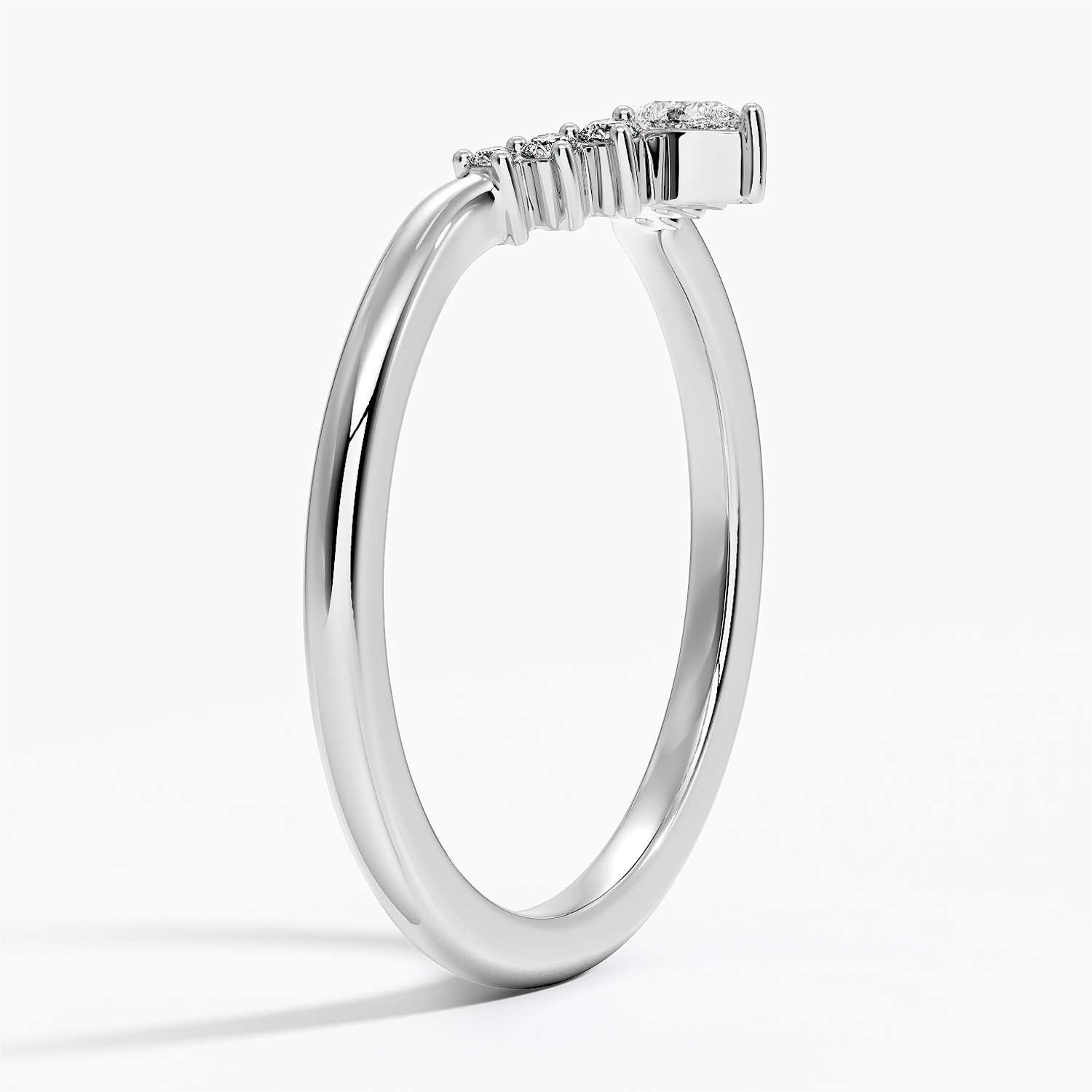 Pear Shaped Diamond V Band Ring, Curved Wedding Band, Minimalist Nesting Ring