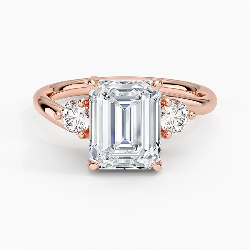 Emerald Cut Diamond Engagement Ring, 3 Stone Ring, Split Shank Solitaire