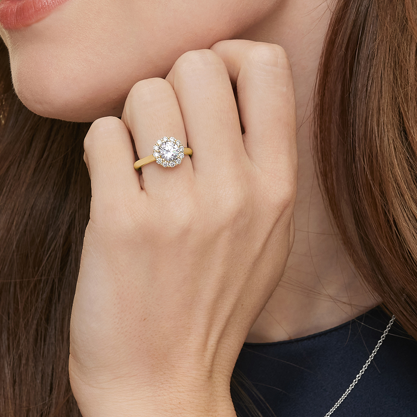 Round Brilliant Halo Diamond Engagement Ring, Classic Halo Bridal Ring, Lab Grown Diamond Ring