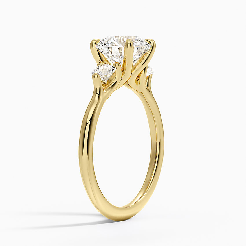 Round Cut 3 Stone Diamond Engagement Ring, Classic Trilogy Ring, Solid Gold Promise Ring