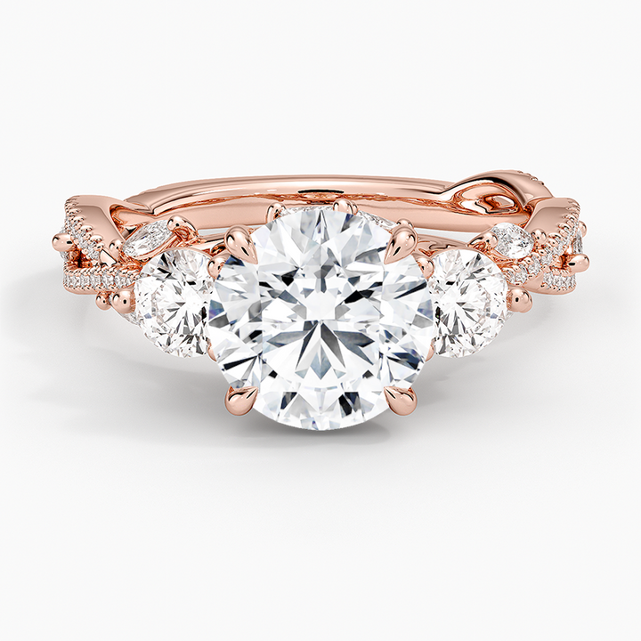 Three Stone Moissanite Engagement Ring, Twisted Vine Diamond Ring, Vintage Floral Promise Ring