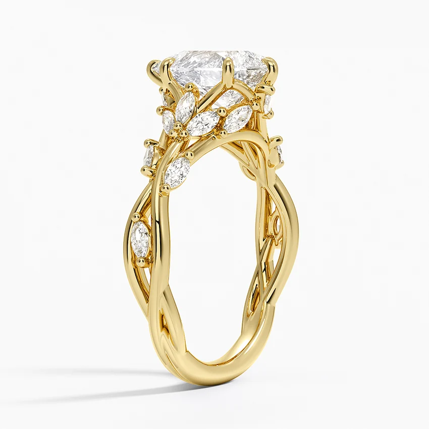 Pear Cut Moissanite Engagement Ring, Nature Inspired Vine Ring, Twisted Leaf Diamond Ring, Vintage Floral Bridal Ring, Solid Gold Promise Ring
