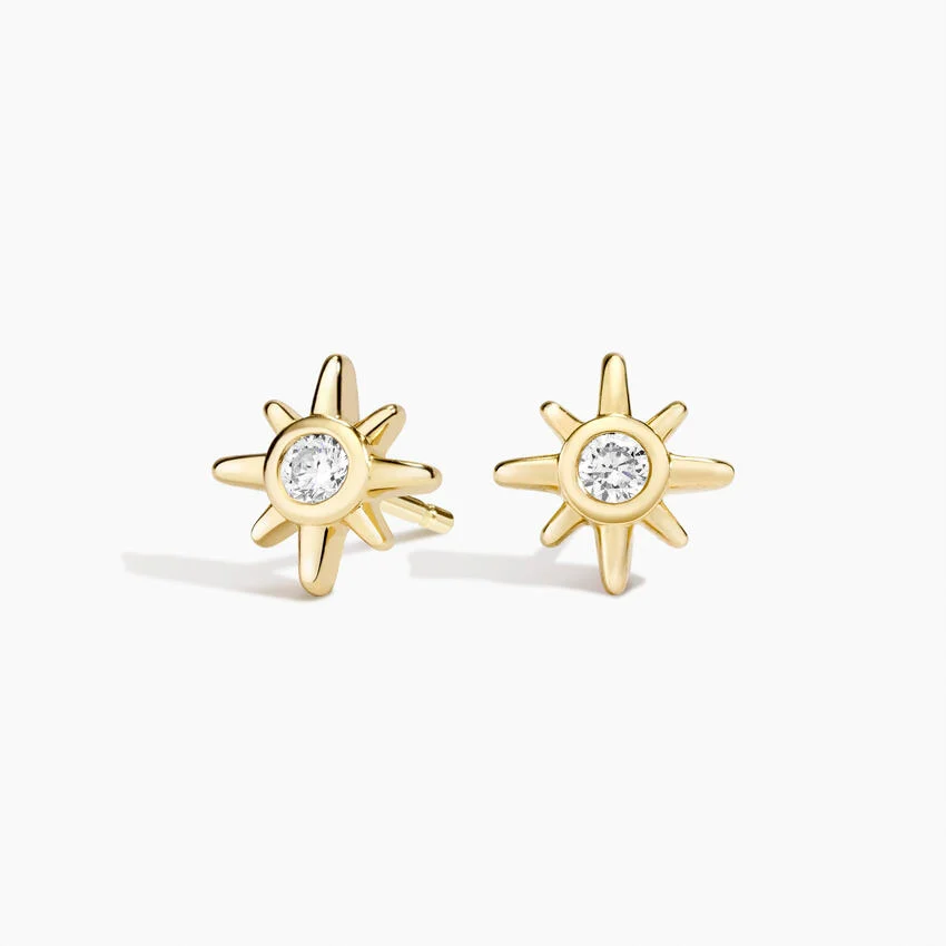 Dainty Starburst Diamond Stud Earrings, Minimalist Celestial Sun Studs, Everyday Luxury Jewelry