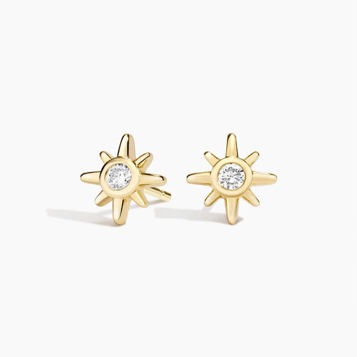 Dainty Starburst Diamond Stud Earrings, Minimalist Celestial Sun Studs, Everyday Luxury Jewelry