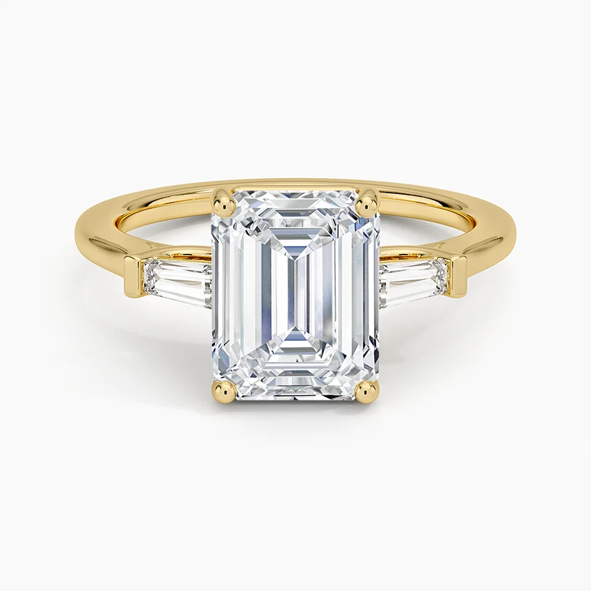 Emerald Cut Diamond Engagement Ring with Tapered Baguette Side Stones, Minimalist Three Stone Ring, Bridal Jewelry