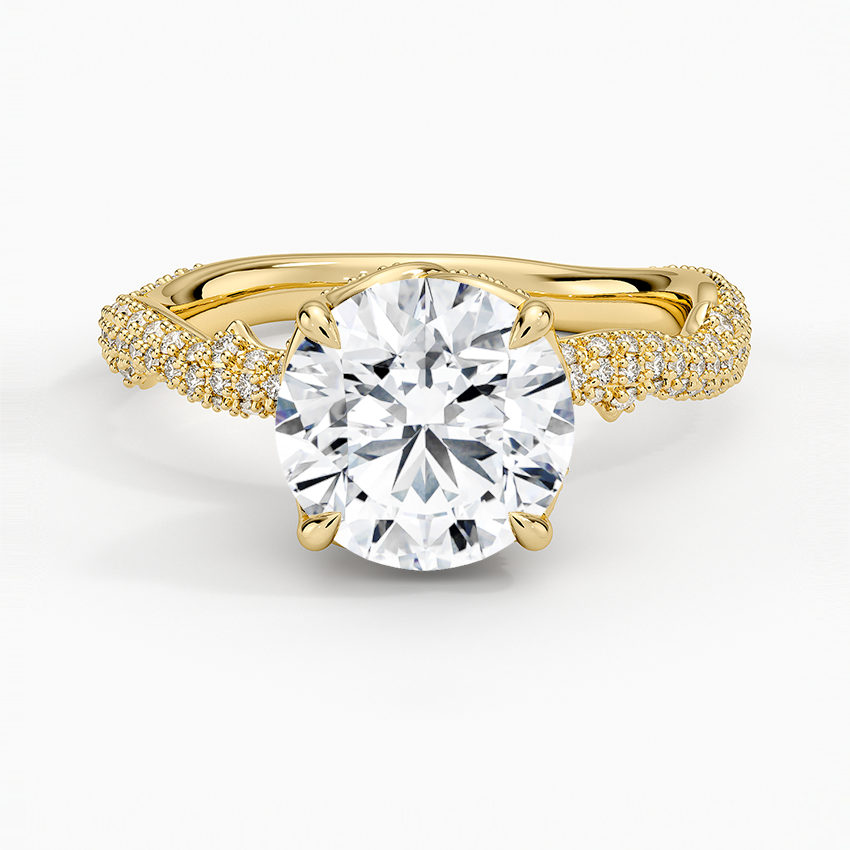Twisted Pavé Diamond Engagement Ring, Round Cut Solitaire