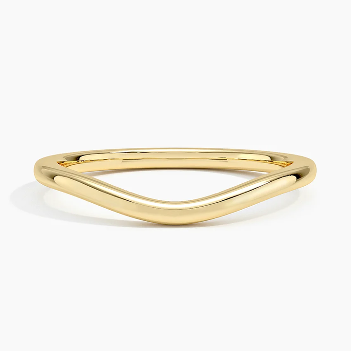 Minimalist Chevron Wedding Band, V Shape Gold Ring, Curved Stacking Ring