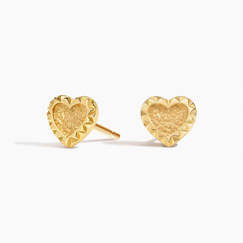 Minimalist Heart Stud Earrings, Textured Heart Earrings, Tiny Gold Heart Studs