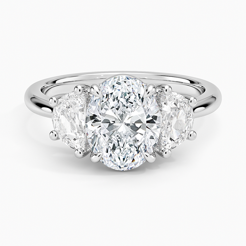 Oval Cut Three Stone Diamond Engagement Ring, Hidden Halo Side Stones Ring, Solid Gold Promise Ring