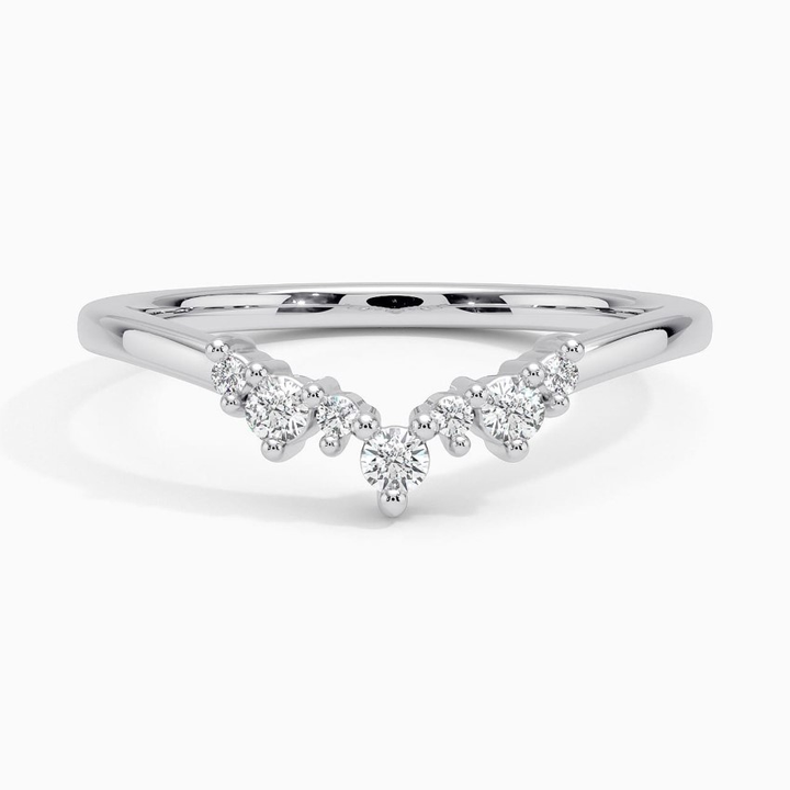 V-Shaped Diamond Ring, Chevron Diamond Wedding Band, Stackable Curved Ring