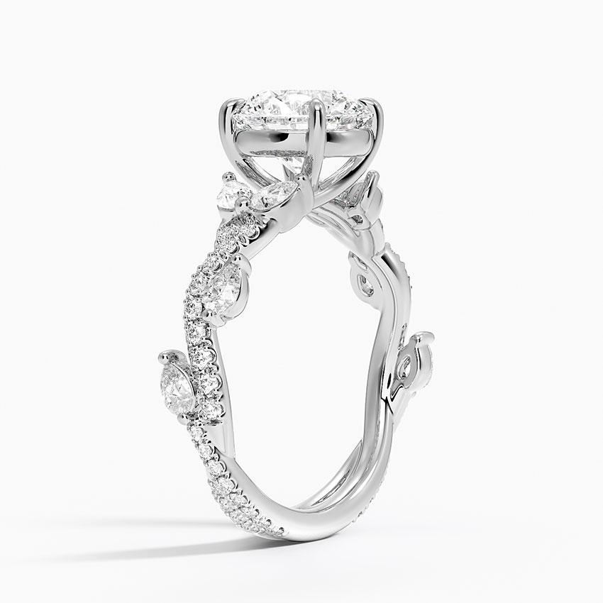 Round Cut Moissanite Engagement Ring, Twisted Pave Diamond Band, Vintage Inspired Bridal Ring