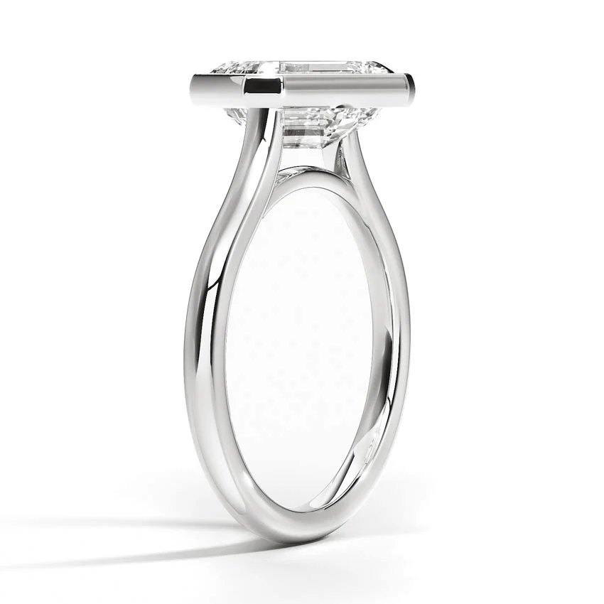 Emerald Cut Diamond Bezel Engagement Ring, Minimalist Solitaire Ring, Modern Promise Ring