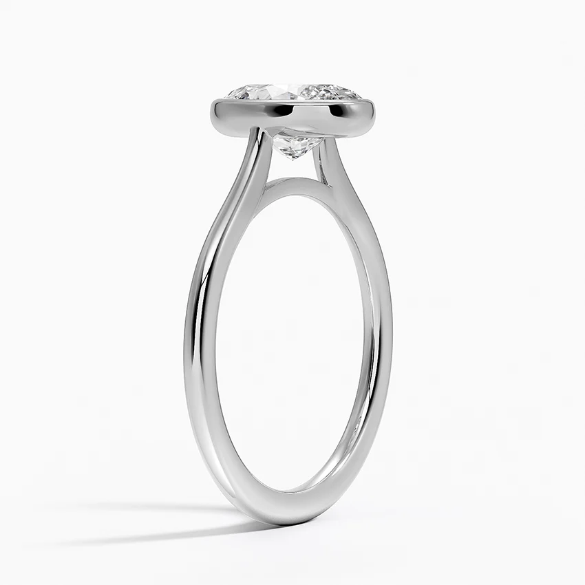Oval Bezel Set Diamond Engagement Ring, Minimalist Solitaire Ring