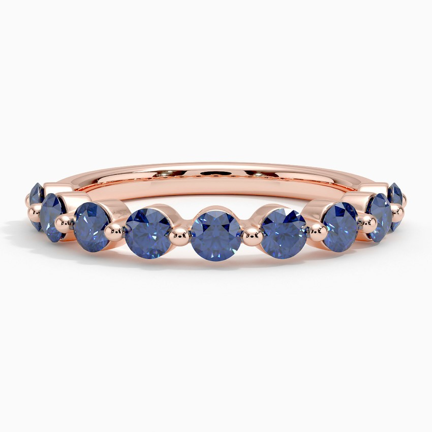 Blue Sapphire Diamond Eternity Band Ring, Round Cut Blue Gemstone Wedding Band, Anniversary Gift for Her