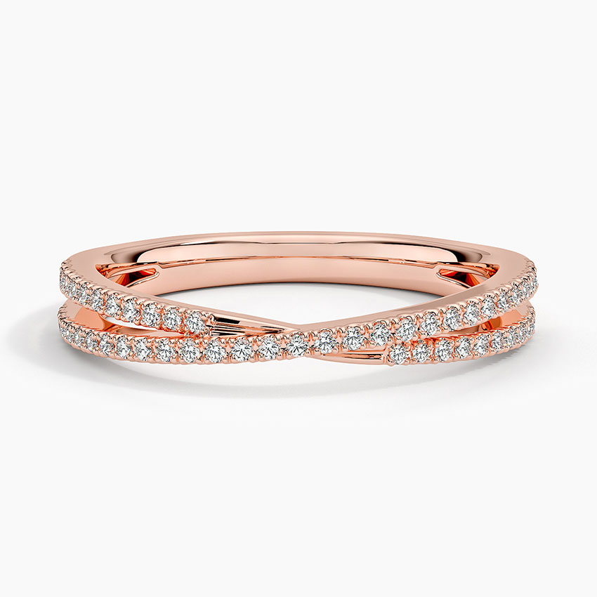 Diamond Crossover V Band Ring, Curved Wedding Band, Anniversary Gift