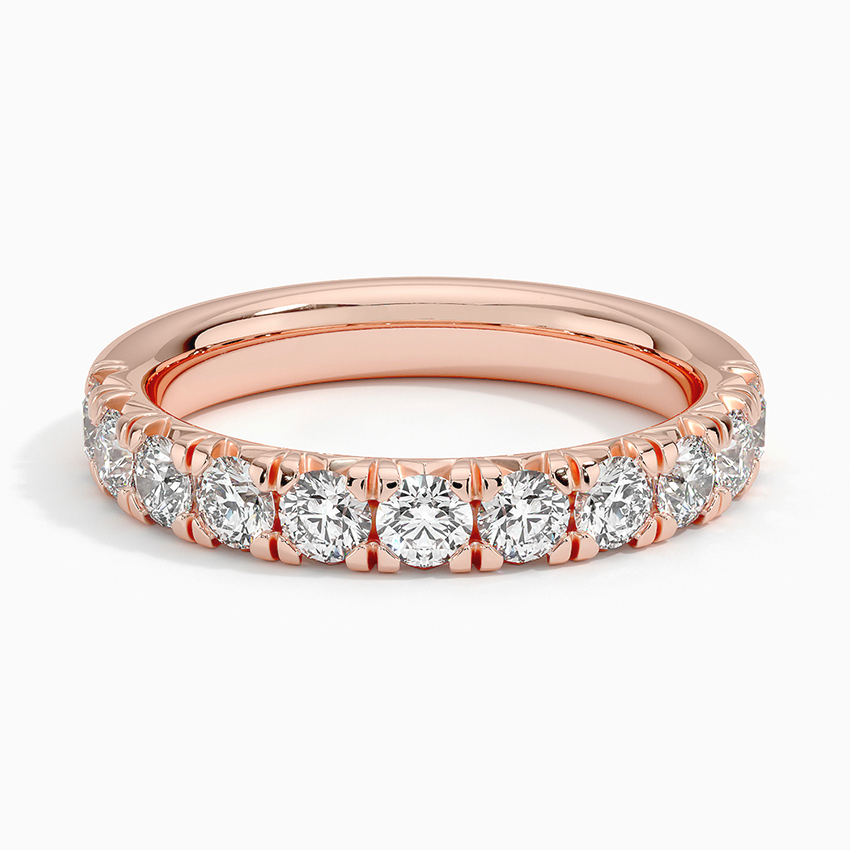 Round Diamond Half Eternity Ring, Solid Gold Wedding Band, Prong Set Diamond Anniversary Ring