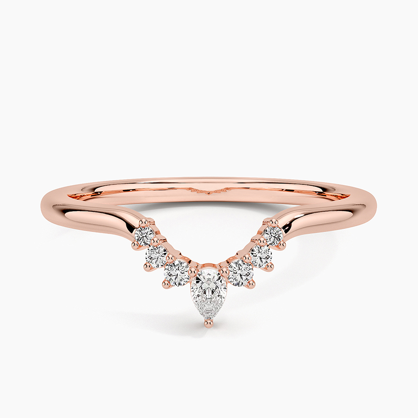 Chevron Diamond V Ring, Curved Wedding Band, Marquise Diamond Ring
