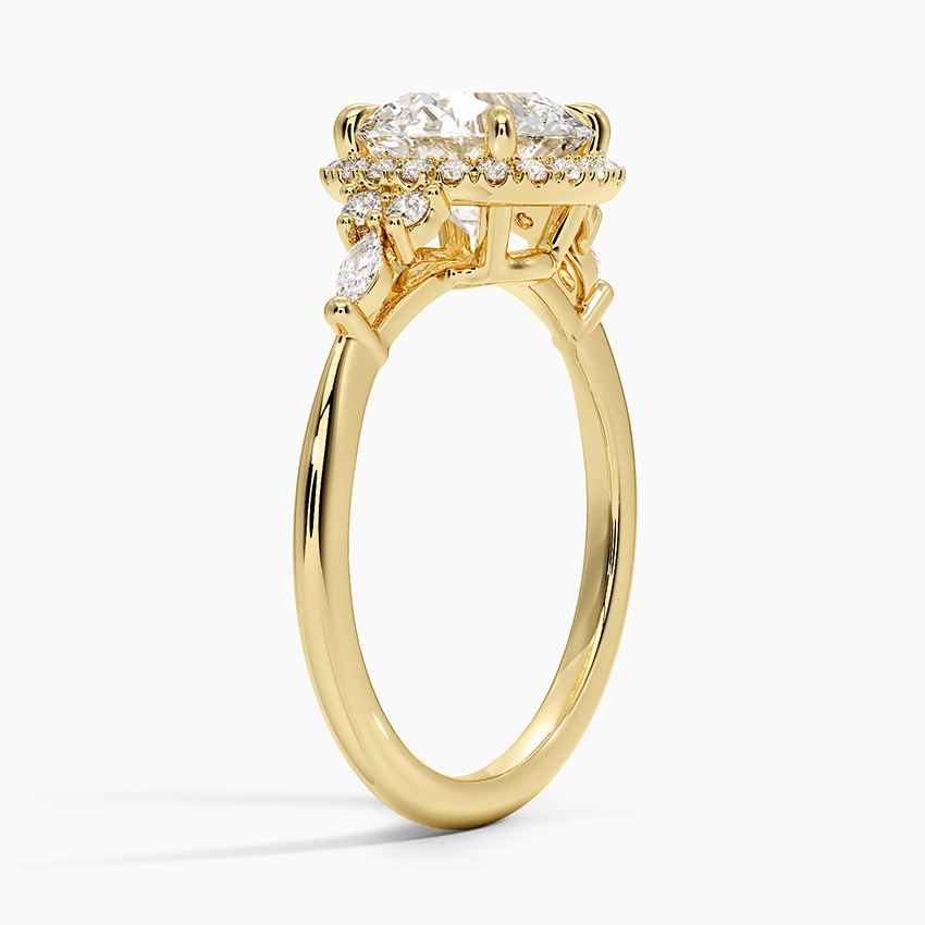 Round Cut Halo Engagement Ring, Diamond Cluster Side Stone Ring, Vintage Inspired Bridal Ring