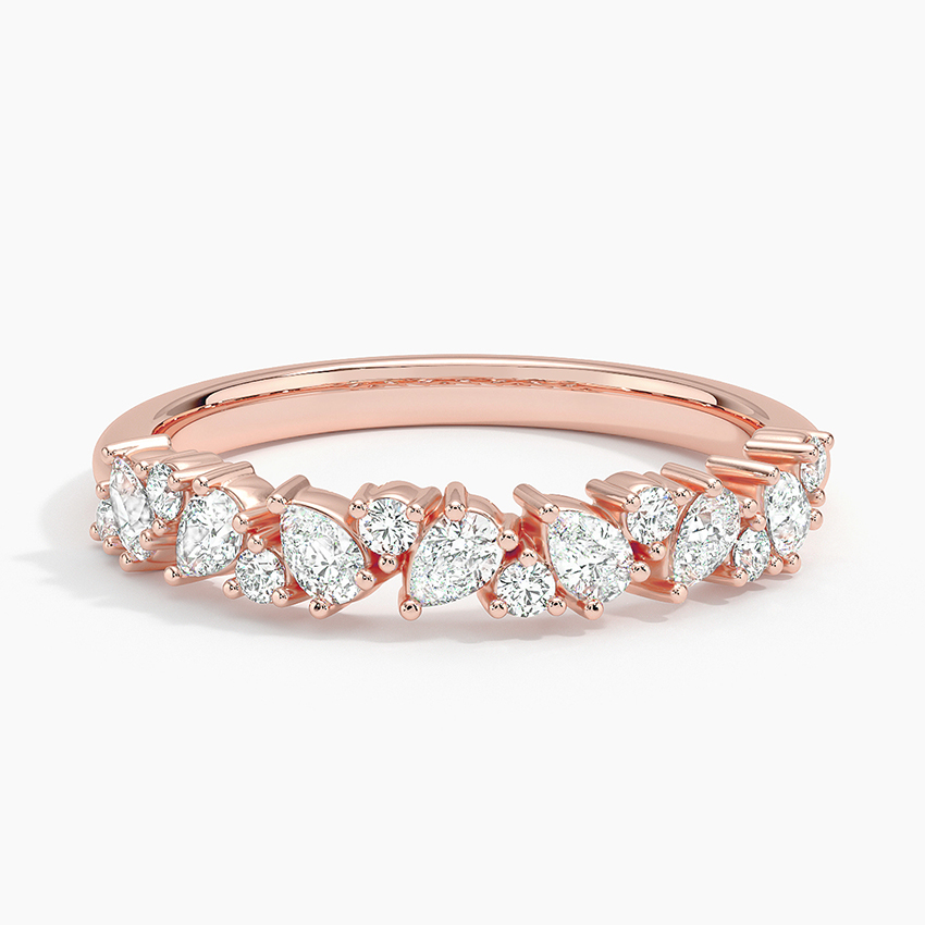 Pear & Round Diamond Half Eternity Ring, Alternating Teardrop Diamond Band, Solid Gold Wedding Band
