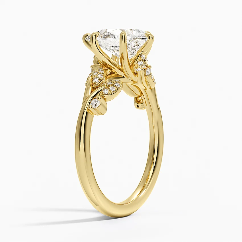 Pear Cut Diamond Leaf Engagement Ring, Nature Inspired Bridal Ring, Vine Style Diamond Ring