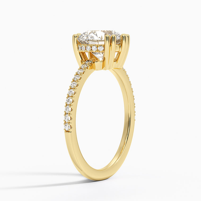Round Cut Diamond Engagement Ring, Pavé Band Solitaire Ring, Minimalist Bridal Ring