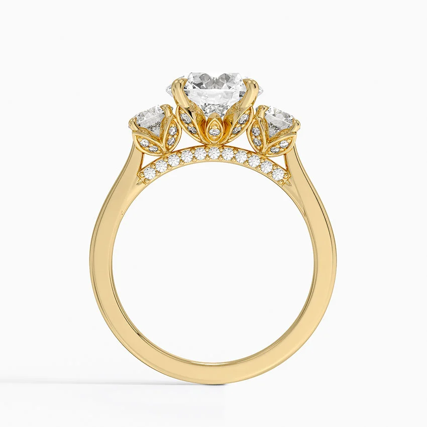 Three Stone Round Diamond Engagement Ring, Classic Trilogy Ring, Solid Gold Proposal Ring
