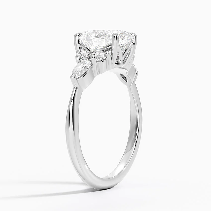 Round Cut Moissanite Engagement Ring with Emerald Leaf Vine Band, Nature Inspired Diamond Ring, Unique Bridal Ring
