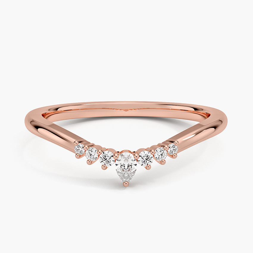 V Shape Diamond Ring, Pear Cut Center Diamond Band, Minimalist Wedding Ring