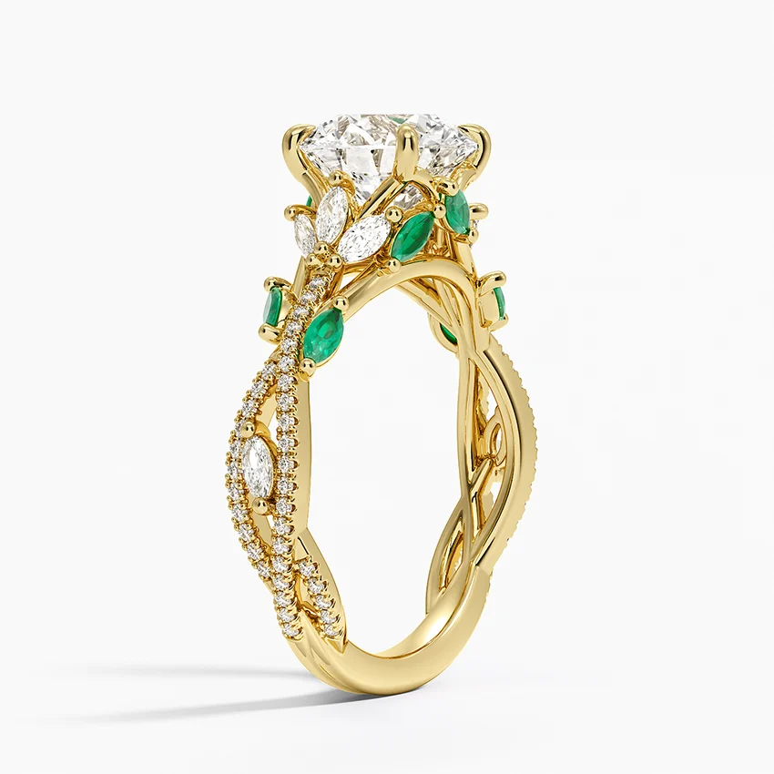 Pear Cut Moissanite Engagement Ring, Marquise Side Stone Ring, Solid Gold Promise Ring