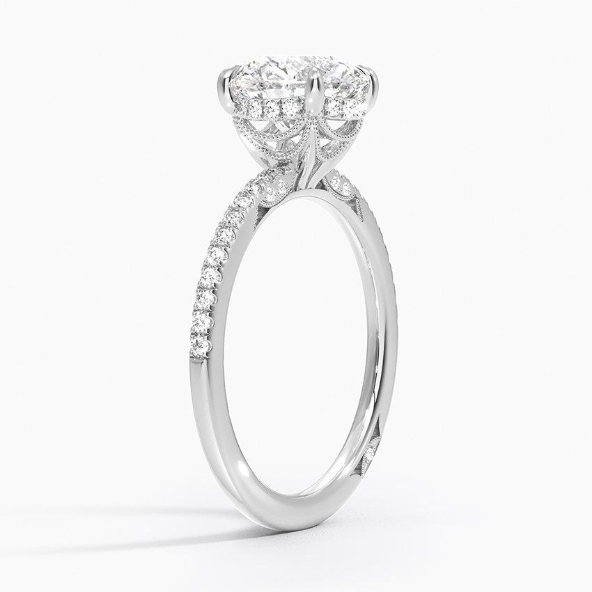 Round Brilliant Cut Solitaire Diamond Engagement Ring with Pavé Band, Minimalist Bridal Ring, Classic Proposal Ring
