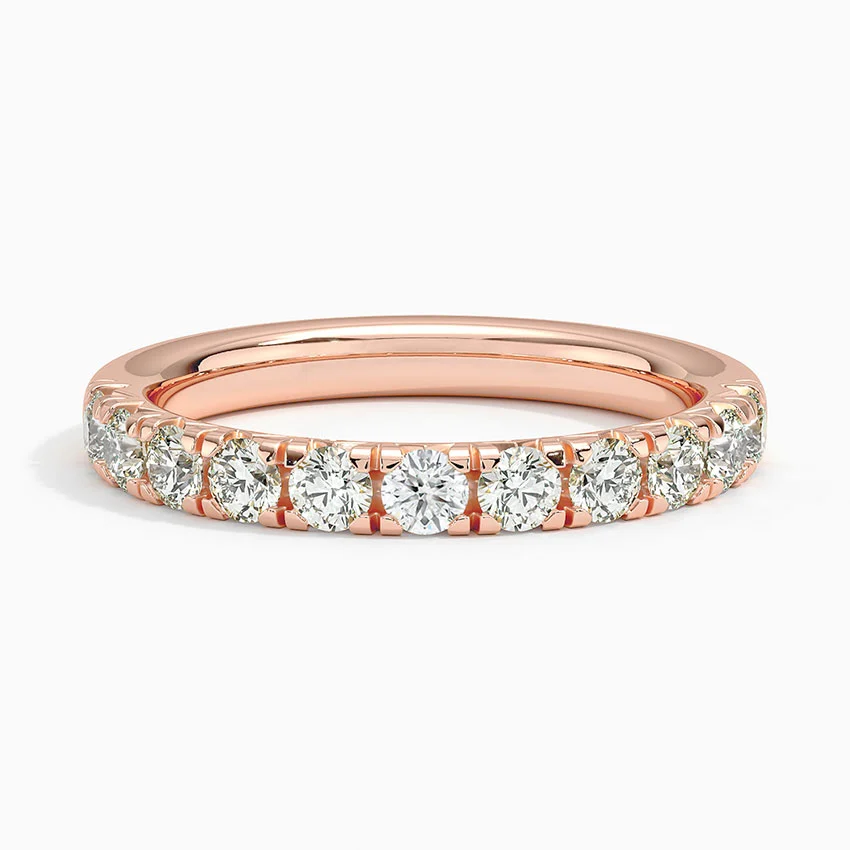 Round Cut Diamond Half Eternity Ring, Minimalist Diamond Stackable Ring, Anniversary Gift for Her