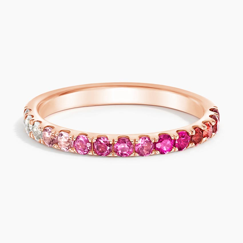 Pink Sapphire Ombre Diamond Ring, Half Eternity Band,Stackable Gemstone Ring