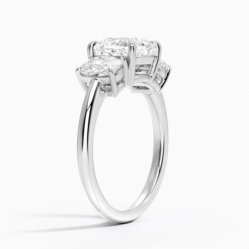 3 Stone Cushion Cut Diamond Engagement Ring, Hidden Halo Cushion Ring, Solid Gold Promise Ring