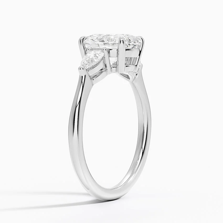Oval Cut Diamond Engagement Ring with Pear Side Stones, Three Stone Ring, Solid Gold Promise Ring