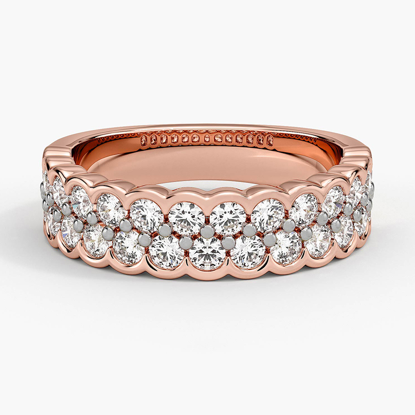Scalloped Diamond Eternity Band, Round Brilliant Cut Wedding Ring, Solid Gold Anniversary Band