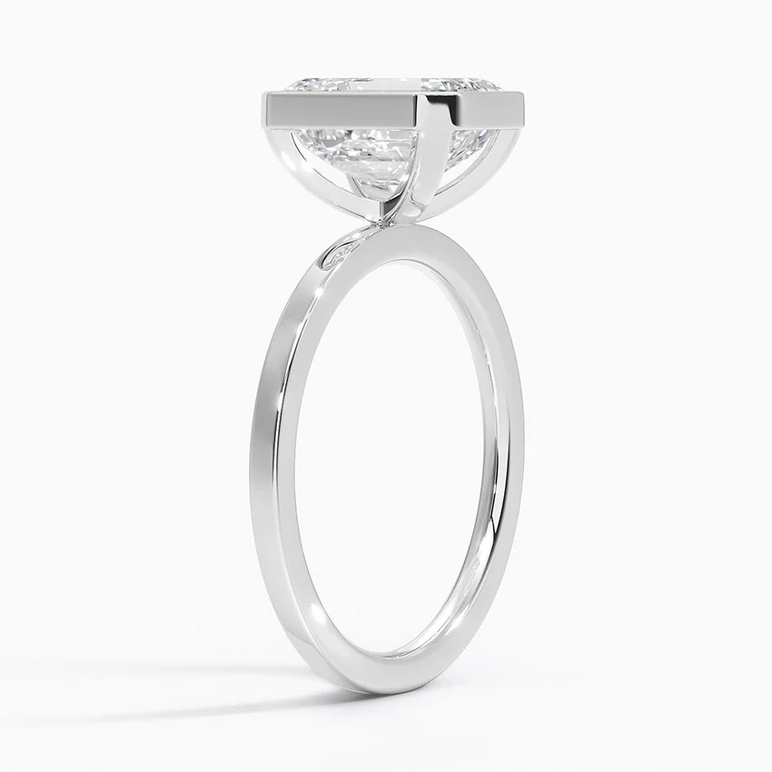 Emerald Cut Bezel Set Engagement Ring, Solitaire Diamond Ring, Minimalist Gold Ring