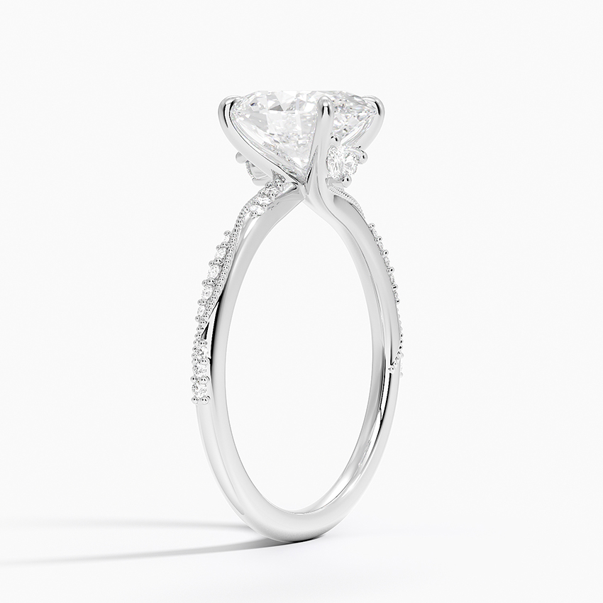 Oval Cut Moissanite Engagement Ring, Twisted Pave Diamond Band Ring, Unique Bridal Ring