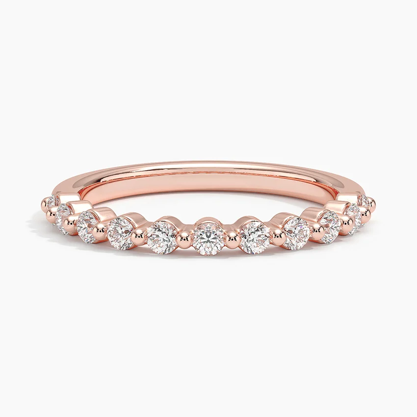 Minimalist Diamond Wedding Band, Round Cut Stackable Ring, Half Eternity Diamond Band
