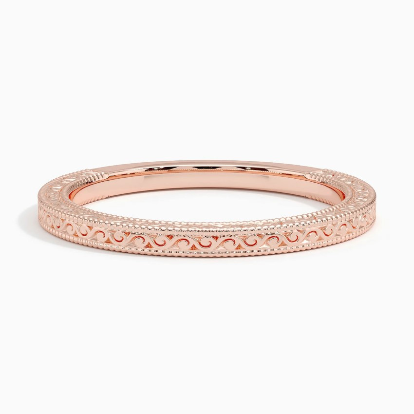 Vintage Engraved Ring, Minimalist Stackable Gold Band, Filigree Pattern Wedding Ring