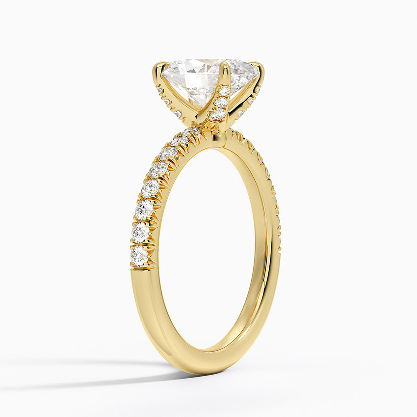 Oval Cut Diamond Engagement Ring, Hidden Halo Pave Band Ring, Oval Solitaire Bridal Ring