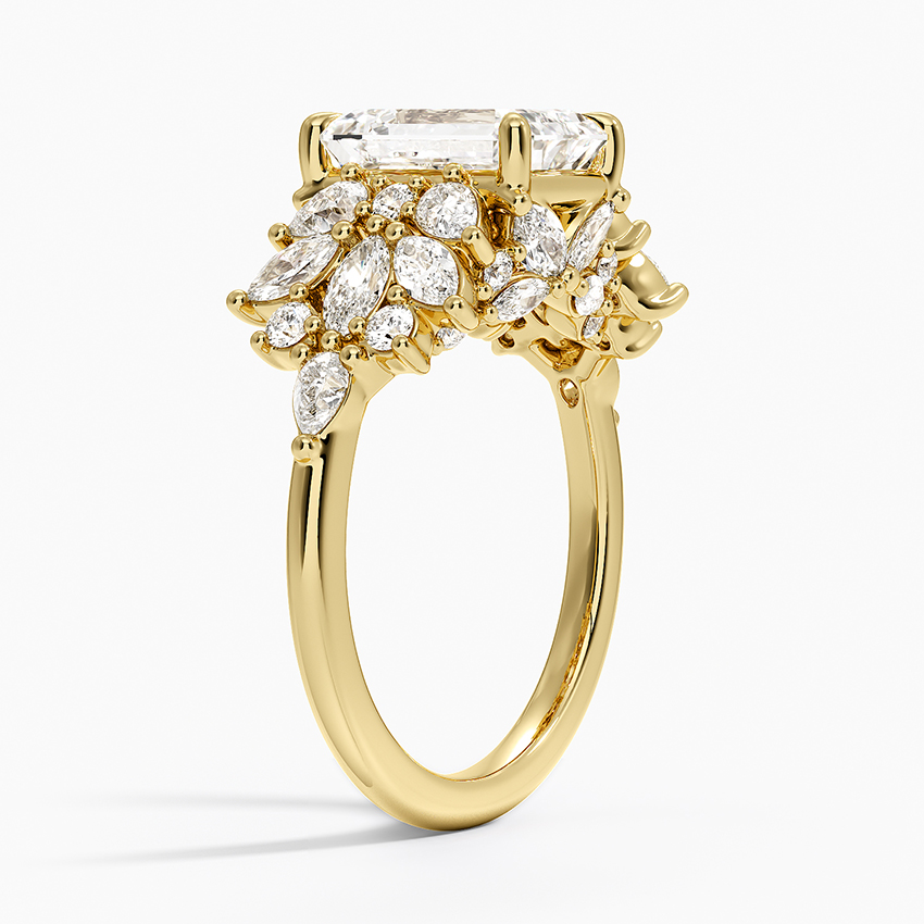 Emerald Cut Moissanite Engagement Ring, Floral Cluster Diamond Ring, Vintage Inspired Statement Ring