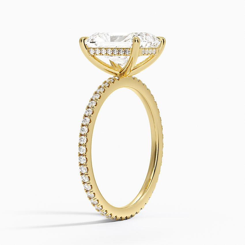 Radiant Cut Solitaire Engagement Ring with Pave Diamond Band, Minimalist Hidden Halo Style, Moissanite Diamond Ring